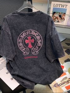 Leak-Picking ~ Counter Withdrawal Tail Order Big Brand Export American Retro Trendy Washed Print Cross Short Sleeve T-shirt for Women