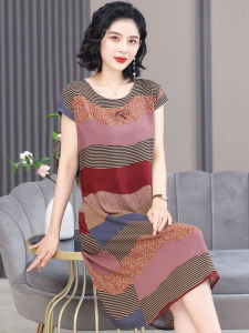 Pure Cotton Silk Womens Sleepwear Summer Outdoor Dress Artificial Cotton Dress Mid-Year round Neck Short Sleeve Floral Print