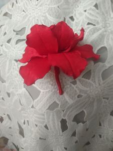 Hoa diên vĩ cài áo handmade Canto màu đỏ