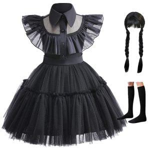 Thứ Tư Halloween Trang Phục Hóa Trang Cho Bé Gái 0-6 Tuổi Ren Đen Đầm Công Chúa Thời Trang Thiết Kế Khoét Hở Dài Đến Đầu Gối Cổ Tròn