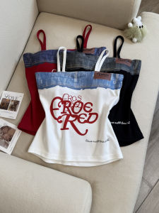 Jade Closet Official Store Recommended Sweet And Spicy Style Letter Print Patchwork Tank Top with Chest Pad Womens Vest