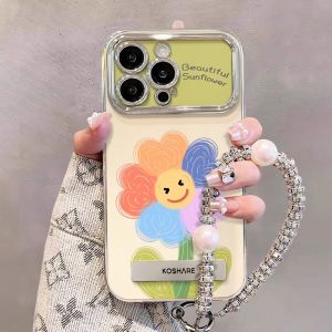 Colorful Smiley Flower Phone Case for Apple 16Pro Max 15 13 Xs Max Bracelet 12 Korean 15 plus Women 11 Trendy 8P Anti-Fall XR Protection