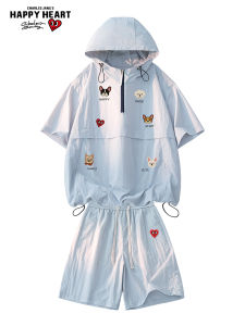 CHARLES JANGS HAPPY HEART | Heart Dog Cartoon Print Summer Sport Casual Set