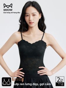 MiiOW | Áo ba lỗ ren gợi cảm cho nữ Áo ngực có đệm mùa hè mới mỏng Áo lót bên trong không tay cổ chữ V dài thường ngày