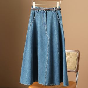 Retro Luxury Washed Denim Mid-Length A-Line Skirt Womens Spring 2025 Pure Cotton Slimming Half Skirt Commute Style High Waist