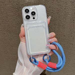 Card Holder Bag Wrist Strap Transparent Case For iPhone 17 14 Plus 15 16 13 12 11 Pro Max Air XS Max XR X 8 7 6 Lanyard Cover