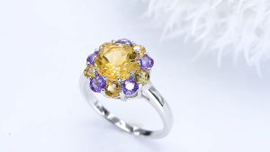 Lohaspie Jewelry Real 2.8 Carats Ring Silver 925 Original Sale Natural Citrine Ring Round Cut Gemstone Citrine Stone Original Ring Citrine Ring For Women 925 Silver Jewelry