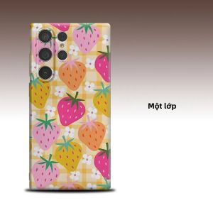 Ốp Lưng Điện Thoại Samsung Galaxy S26 S25 S24 A56 A36 Cao Cấp Hai Lớp Họa Tiết Kẻ Ô Vàng Dâu Tây Bảo Vệ Toàn Diện Chống Sốc Chống Xước Chất Liệu TPU PC Có Nam Châm.