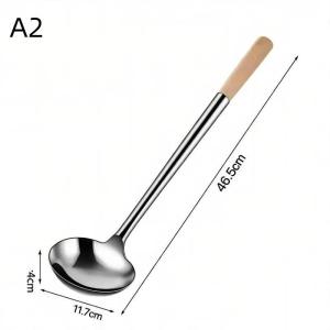 ♩Stainless Steel Wok Spoon With Wood Handle Extra Thick Soup Porridge Ladle Heat Insulation Kitchen Cooking Utensil For Home