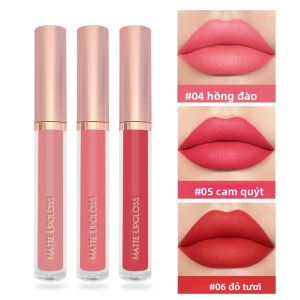 Bộ Son Bóng Lì Velvet Matte 3 Cây Dưỡng Ẩm Lâu Trôi Không Dính Màu Đỏ Chống Nước Trang Điểm Dưỡng Môi Son Môi Lỏng