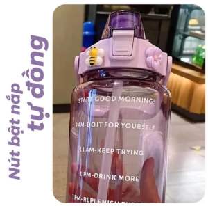 [TẶNG STICKER DÁN] Bình nước 2 Lít chia vạch quai xách chắc chắn