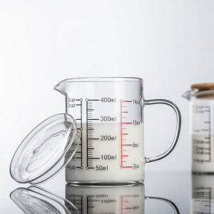 Thickened Heat Resistant Glass Graduated Cup Kitchen Baking Microwave Heating Milk Cup with Lid And Handle Chinese Style