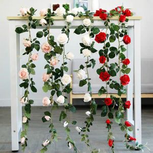 Quivlox 45 Heads 2.5M Roses Peony Artificial Flowers Rattan Vine Leaves Fake Garland Home Wedding Decoration