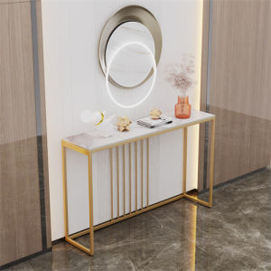 UNHO Console Tables Sintered Stone with Gold Metal Frame 100/120CM Modern Narrow Entryway Sofa Table