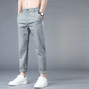 ROMON | Lormen Mens Casual Pants Summer Thin Trendy Elastic Loose Straight Ice Silk Quick Dry Long Pants Fashionable Youthful Style