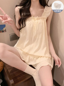 น่ารักเซ็กซี่สไตล์เจ้าหญิงชุดนอนสตรีพร้อมแผ่นหน้าอกแขนสั้นกางเกงขาสั้นผ้าฝ้ายสบายๆใช้ในบ้านเส้นใยโพลีเอสเตอร์