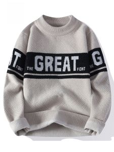 ROMON | Romon Mens Knitted Sweater Casual Loose Thick Warm Round Neck Pullover Winter Fashionable Youth Active Style Polyester Nylon