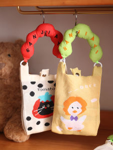 กระเป๋าถือผ้าถักสไตล์เกาหลีขนาดเล็ก กระเป๋าถือผ้าถักลายการ์ตูนสุดน่ารัก กระเป๋าสะพายข้างแบบอเนกประสงค์ กระเป๋าถือทรงสี่เหลี่ยมเล็กพกพาสะดวกสำหรับเดินทาง