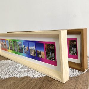 Modern Minimalist Wooden Photo Frame Long Rectangle Stand Desk Mini 3-Inch Wall Hanging Picture Frame for Rainbow Photo Paper