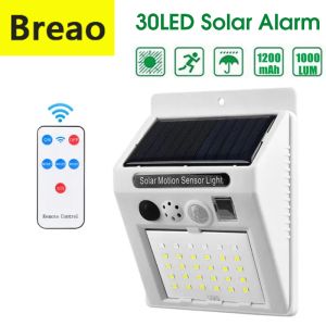 Breao 30LED Solar Sensor Alarm Security Light Flash Warning Sound & Ligh Waterproof Outdoor Solar Lights