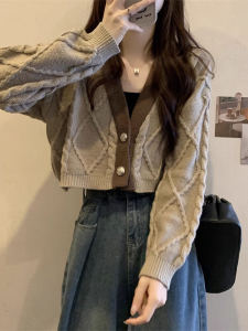 Retro Coffee Color Soft Twisted Knit Sweater Coat Womens Spring Autumn Loose Knitted Open Cardigan Outer Short Top