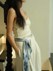 XUANXUAN | Chinese Style Silk Scarf Belt Womens Decorative Skirt Denim Small Design Sense Waist Decoration Watercolor Painting Necktie