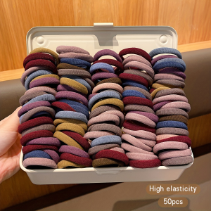 50-Piece High-Elastic Hair Ties Set Durable Assorted Colors Smooth Texture for Everyday Styling Hair Bands