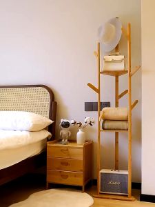 170CM Wooden Clothes Coat Rack Simple Installation Hat Bag Hanger Modern Minimalist Rak Penyangkut Baju Stand 简易衣帽架