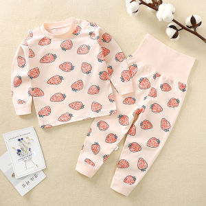 Baby Long Johns Top & Bottom Set Suit Pure Cotton Childrens Underwear Baby High Waist Belly Protection Pants Girl Spring & Fall Cotton Jersey Set Boy