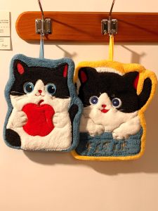 Khăn Lau Tay Dày Hình Mèo Dễ Thương Khăn Lau Tay Treo Siêu Thấm Hút Khăn Lau Phòng Tắm Phòng Bếp Vải Nhung San Hô