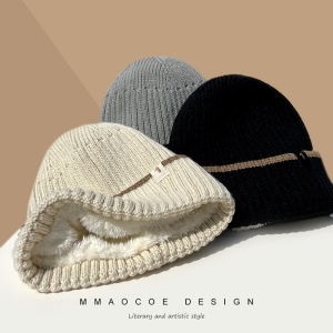 หมวกไหมพรมบุขนหมวกถัก INS แนวสตรีทสไตล์เกาหลีใส่ช่วงฤดูใบไม้ร่วงและฤดูหนาวสำหรับผู้หญิงหมวกกันหนาวปกป้องหูให้ความอบอุ่นใส่ช่วงฤดูหนาวสำหรับผู้ชายทำให้ใบหน้าดูเล็ก