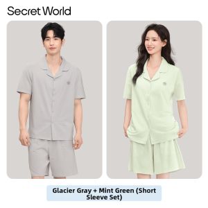 Secret World | Cotton Summer Couple Sleepwear with Padded Chest Piece High-end Look Short Sleeve Shorts