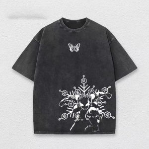 Bandai | Manga Demon Slayer T-shirt Akaza Koyuki Graphic Washed Y2k T Shirt Short Sleeve Cotton Soft Tee shirts Men and Women Clothing