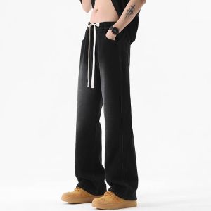 American Style Washed Denim Jeans Mens Summer New Loose Straight Leg Slim Wide Leg Casual Bell Bottom Long Pants