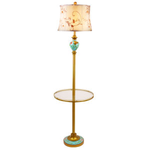 American Retro Remote Control Floor Lamp Living Room Bedroom Study Table Lamp Stand up Style Tea Table Lamp Warm Resin Fabric