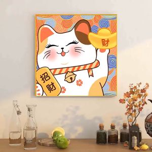 Tranh đính đá Thần tài mèo chiêu tài 60*60cm đính full - tự đính
