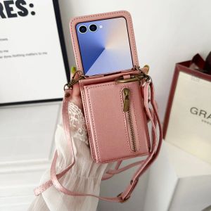 szhaiyu | Lanyard Ring Holder Wallet Leather Phone Case for Samsung Galaxy Z Flip 8 7 FE 6 5 4 5G Crossbody Zipper Card Holder Cover
