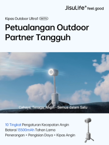 JISULIFE Kipas Outdoor Ultra1 13500mAh Isi Ulang Portable Kipas Kemping 3 Mode Senter Output 10W Nirkabel Listrik Genggam Meja Plafon Tripod Kipas Turbo Cooler untuk Perjalanan
