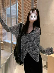 เสื้อสเวตเตอร์ถักแขนยาวทรงสลิมฟิตสไตล์ฝรั่งเศส ทรงไม่สมมาตร ดีไซน์เก๋ไก๋ ป้องกันแสงแดด แฟชั่น เสื้อผ้าทำงาน