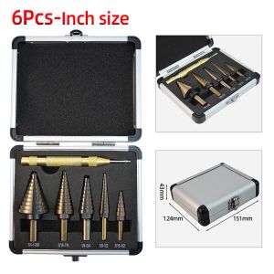 HSS Step Drill Bit Set Nitride Coated Metric/Inch Cone Drill Bit Hole Opener Metal Wood Drilling Tool Automatic Center Punch