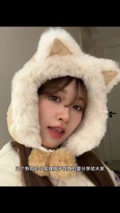 Mũ lông cừu nữ tai thỏ nón len trùm đầu mùa đông giữ ấm thời trang