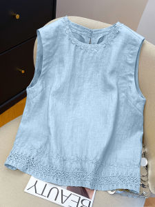 Large Size 300 Pounds Embroidered Cotton Linen Sleeveless Top Women Summer New Loose Slimming Linen Vest Small Shirt
