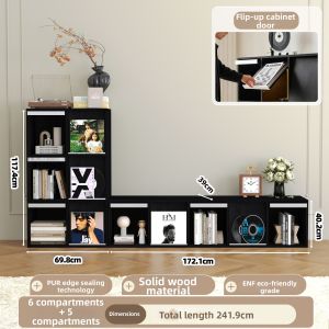 KEBIXIONG | Black Retro Real Wood Bookcase Storage Cabinet