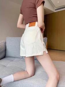 Quần Short Denim Cạp Cao Màu Trắng Cho Nữ Mùa Hè Mỏng Rộng Rãi Cỡ Lớn Quần Bó Sát Ống Rộng Quần Bó Sát