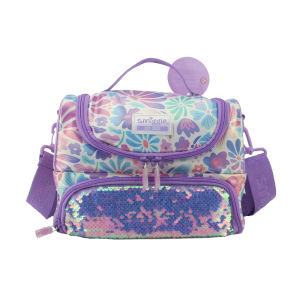 Smiggle trẻ em túi đựng bữa trưa hoa lấp lánh Crossbody Vai Túi cắm trại cô gái Trái Cây Hộp cơm 9 inch
