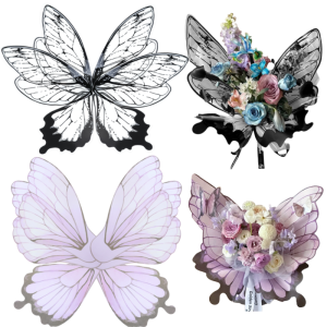 8 ชิ้นสร้างสรรค์ผีเสื้อรูปร่างดอกไม้บรรจุภัณฑ์กระดาษงานแต่งงานช่อดอกไม้ตกแต่งโปร่งใสปีกผีเสื้อ Wrapper