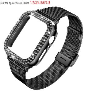 Silm Strap+Case For Apple Watch Band 40mm 41mm 44mm 45mm 38mm 42mm Correa Meatl Milanese Bracelet IWatch Series 3 4 5 6 SE 7 8