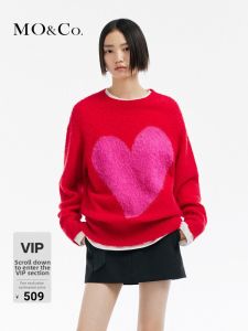 MO&Co. | Camel Wool and Merino Wool Blended Color Love Heart Design Velvet Sensation Languid Sweater