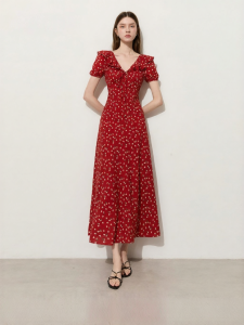 D-PLAY | Resort Style Red V-neck Ruffle Beach Dress