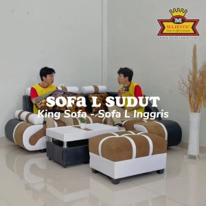 Sofa Set Sudut L Inggris Putih - King Sofa - Jogja